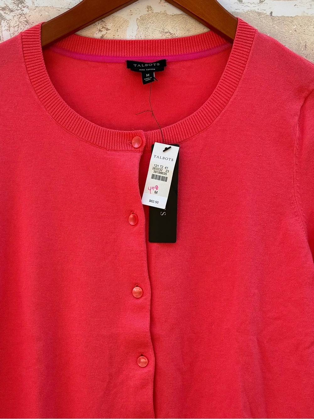 New Talbots Size L Charming cotton Cardigan sweater coral red - Picture 3 of 8